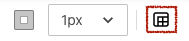 A close-up of the top toolbar with the Header Tool icon, a black square with smaller cubes dividing it to resemble a table, highlighted by a dark red square.