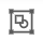 A close-up of the Group icon as it appears in the top toolbar of the Venngage Editor, a black and white square bounding box with an anchor point in each corner, and the silhouette of a slightly superimposed square and circle enclosed in the box.
