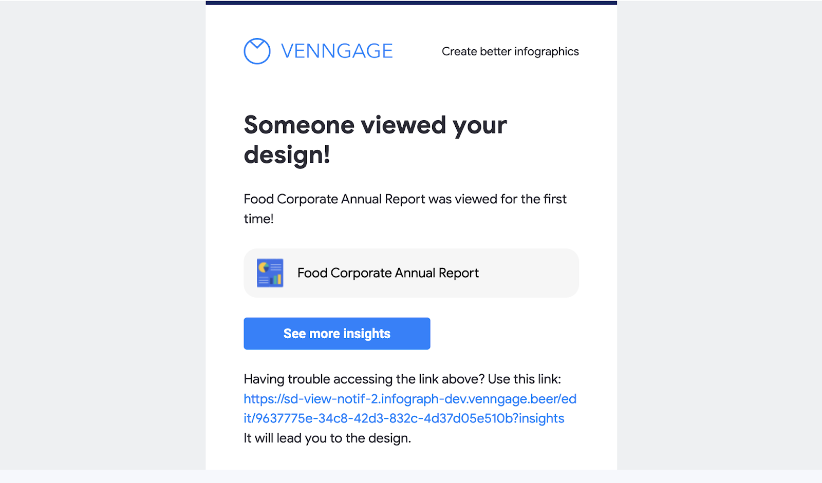 Email with the Venngage logo in the header, titled 
