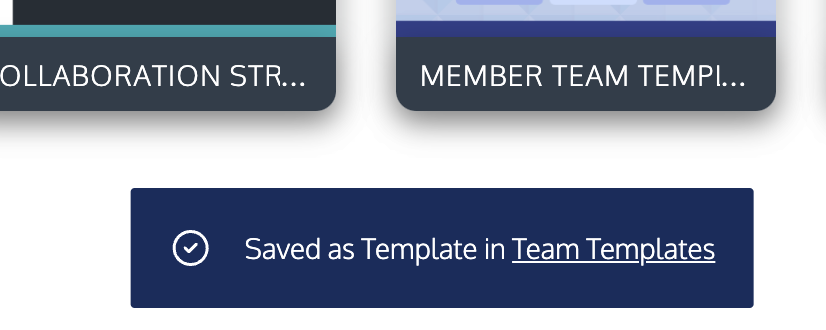 A close-up of the Team Templates page of Venngage, where the pop-up described above is visible. The pop-up appears as a blue box with white lettering that reads 