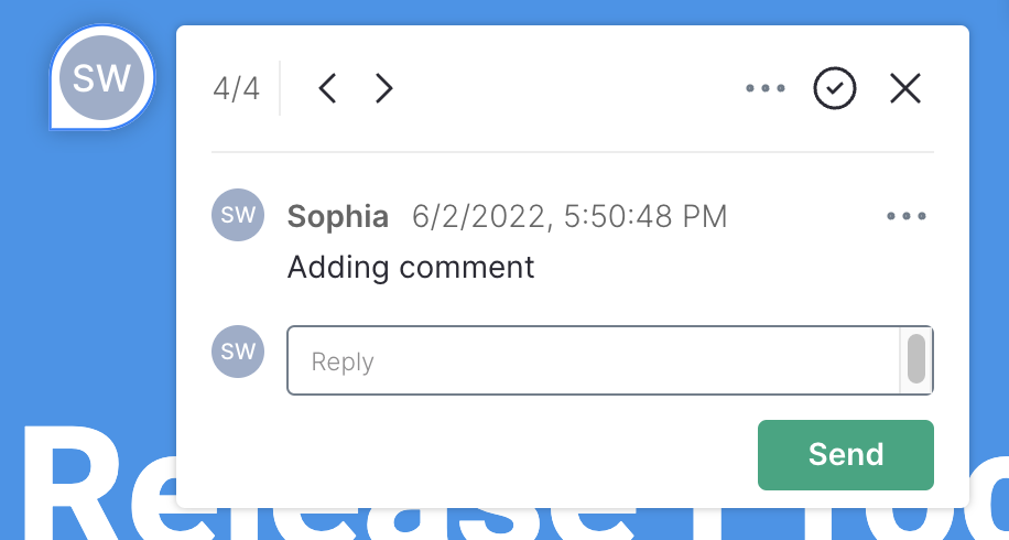 A comment from Sophia. Sophia's initials, 