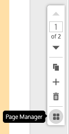 Primer plano de la barra de herramientas del Administrador de páginas en el Editor de Venngage, con el ícono de la herramienta Administrador de páginas resaltado y la etiqueta 'Administrador de páginas' visible.
