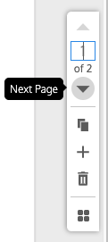 A close-up of the Page Manager toolbar in the Venngage Editor; the down-arrow is highlighted and the label 