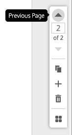 A close-up of the Page Manager toolbar in the Venngage Editor; the up-arrow is highlighted and the label 