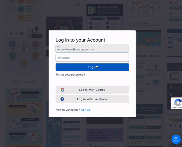 A user has entered their email account into the log in modal, and the modal prompts them to enter their password. They click 'Forgot your password?' under the password field instead. The modal changes to the 'Forgot your password?' widget, and the user follows the prompt to re-enter their account email into the field on the widget, then clicks the continue button.