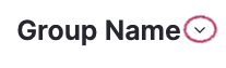 Close up of the a group name header with the down arrow circled in dark red.