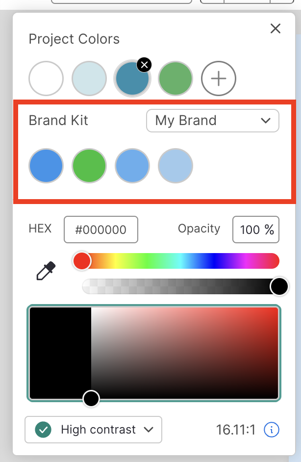 Image showing where the brand colors are located in the editor
