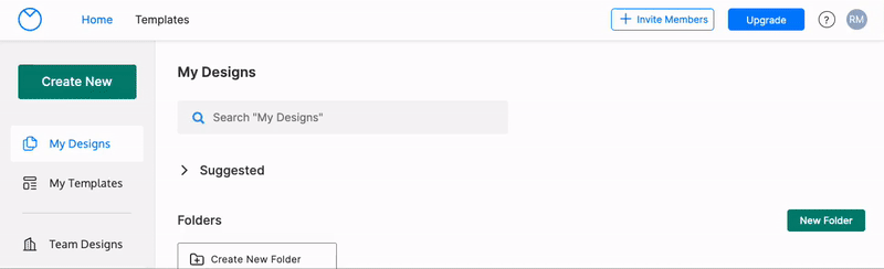 A partial view of the Venngage homepage, shows a user's My Designs page. In the
  top right corner of the page, the user's initials appear in white on a grey circle;
  the user clicks the circle, and it opens a drop-down widget with two options:
  My Account, and Sign Out. The user clicks on My Account. The user is redirected
  to the Manage Your Profile page; in the left sidebar, three options appear: Profile,
  Subscription, and Billing History. The user clicks Billing History in the left
  sidebar and the page loads; a table on the page shows multiple bills, with columns
  displaying the date, a description of the bill, the total cost of the bill, and
  receipts, which are linked individually in the final column of the table on the
  page.