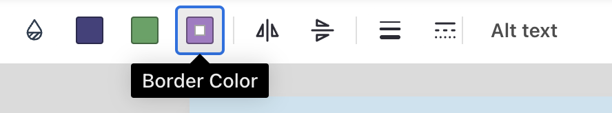 A partial view of the top toolbar in the upgraded Venngage Editor, with several tool icons visible. The fourth icon in the row is a color tile with a single color around the border and an empty center. In its selected state (pictured here) it has light blue shadowing and a darker blue border. A tag appears underneath it with the label Border Color.