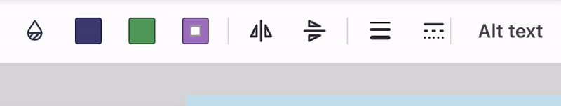 A partial view of the top toolbar in the upgraded Venngage Editor. A series of tool icons appear from left to right, including a droplet with a shaded lower portion and several color tiles. The fourth tool icon in the toolbar is the Flip Horizontal tool, which appears as two mirrored right triangles on either side of a vertical line; a user mouses over it and it appears with the label Flip Horizontal. The user moves their cursor over the fifth tool icon in the toolbar, an icon of two mirrored right triangles on either side of a horizontal line, and it appears labelled as Flip Vertical.