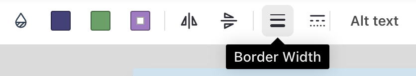 A partial view of the top toolbar in the upgraded Venngage Editor, with several tool icons visible. The seventh icon in the row is a series of horizontal lines of the same length, with varying widths. A tag appears underneath it with the label Border Width.