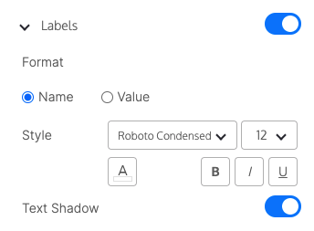La sección 'Etiquetas' del panel Configuración con los controles descritos anteriormente.
