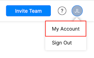 A close-up of the Account menu in the Venngage top bar; the 'My Account' option in the menu is highlighted by a red box.