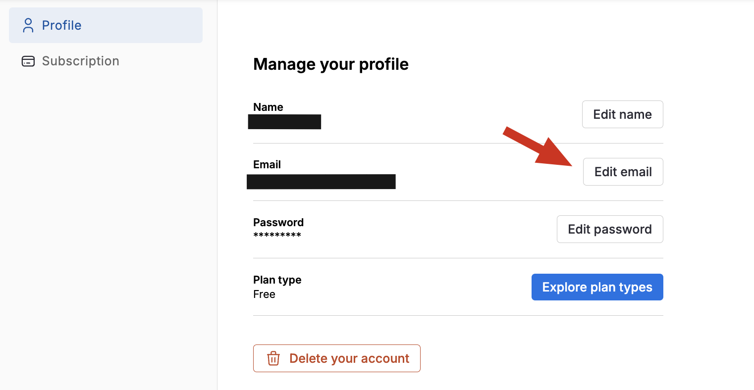 Image showing where the 'Edit Email' button is located