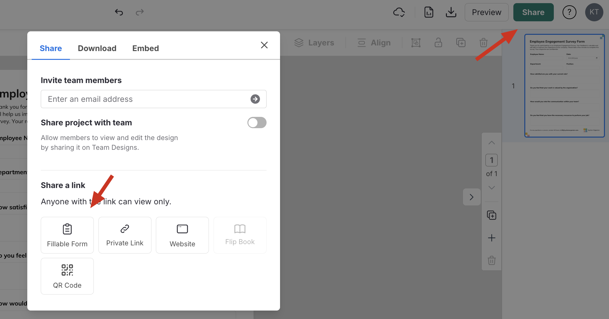 Image in the editor showing where to locate the fillable form button