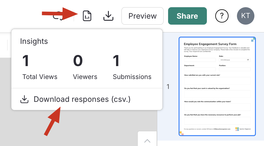 Image showing where the 'insights' button is located