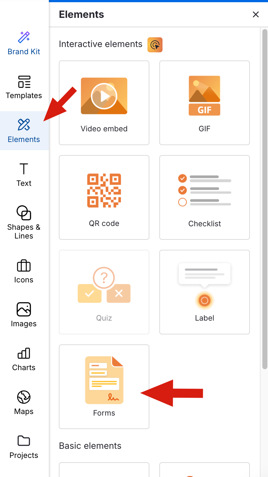 Image showing where to locate the forms button
