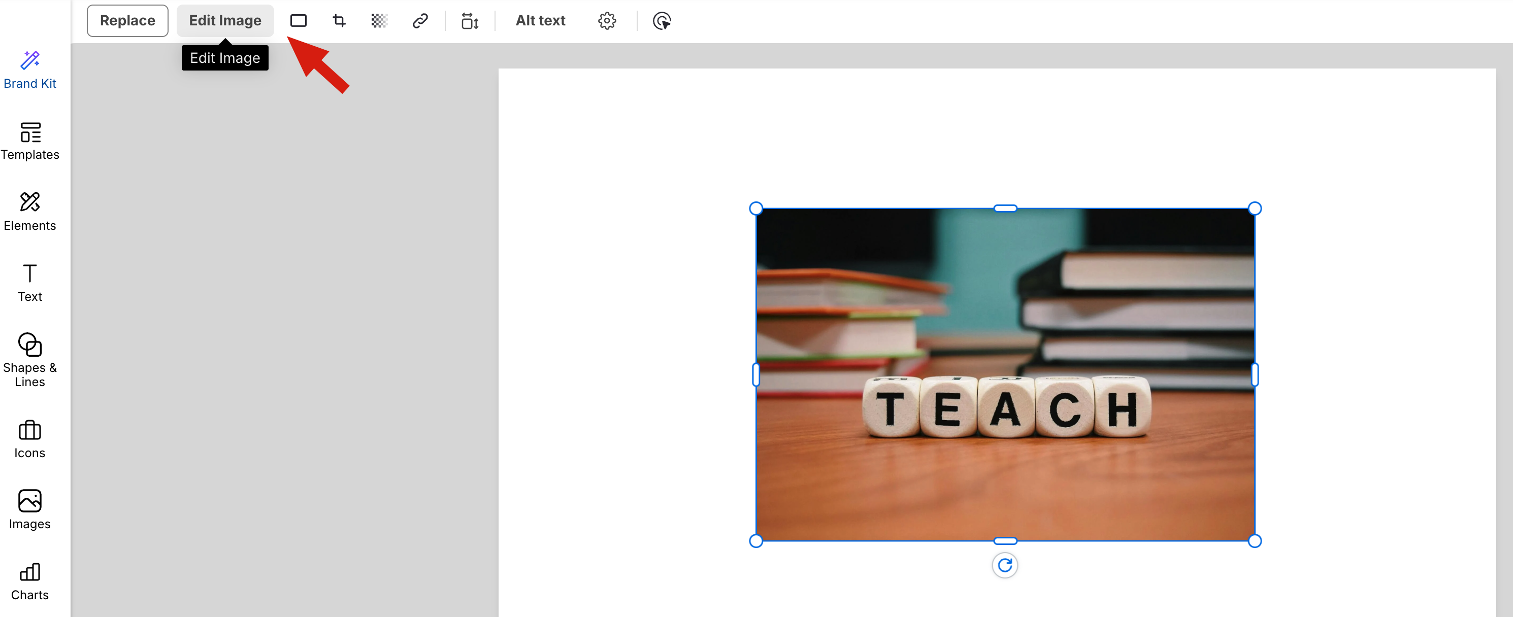 Image in the editor showing where the edit button is located at the top toolbar