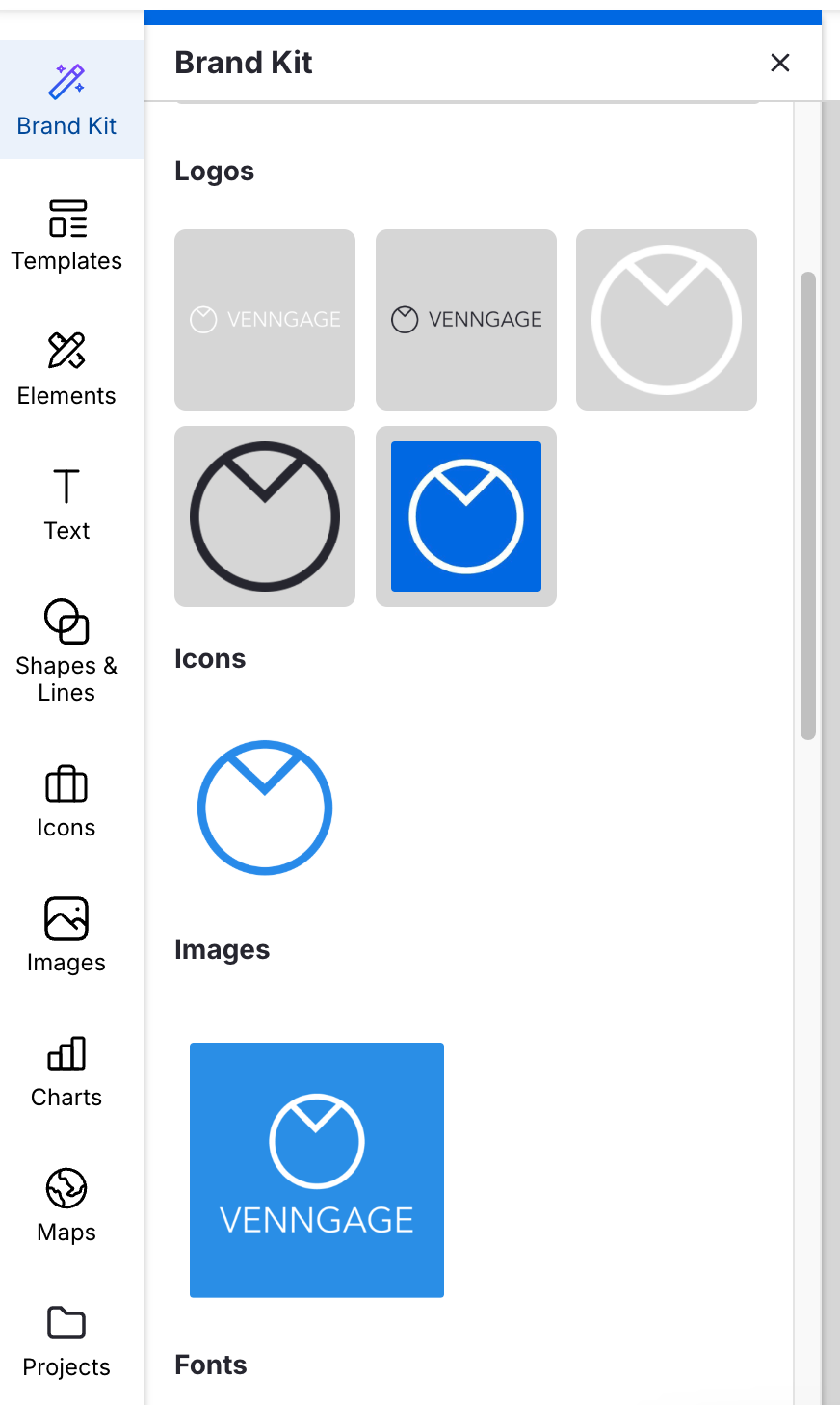 Image showing where to locate the logos, icons, and images in the brandkit section