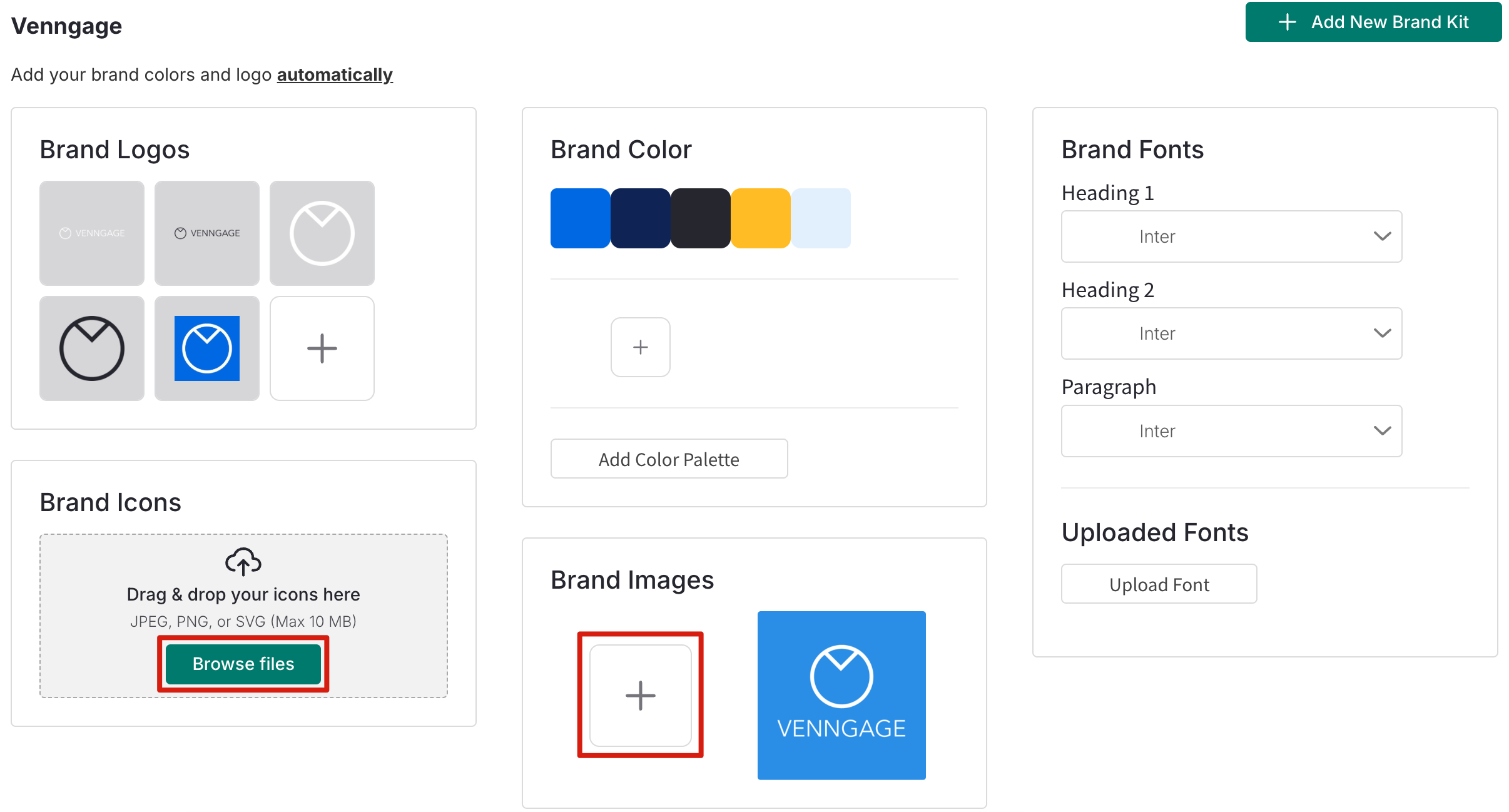 An image showing where the button to add new icons or images is located